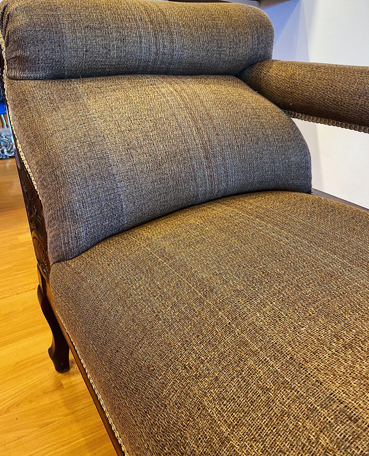 Bespoke upholstery fabric with reels of thread